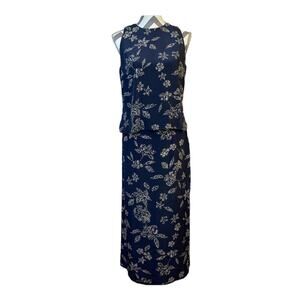 Rena Rowan 100% Silk Vintage Skirt and Top Set Hawaiian Floral Style Size 10
